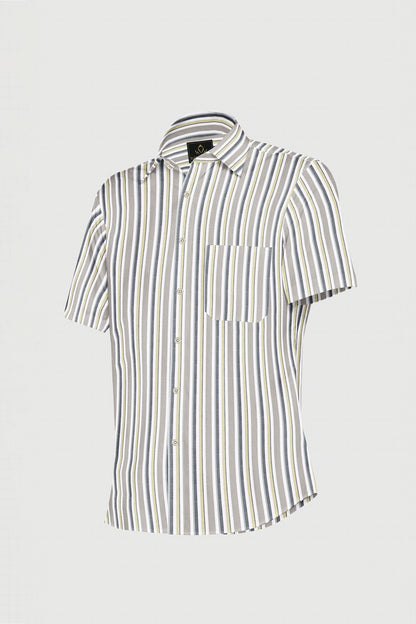 White with Semolina and Lime Yellow Oxford Stripes Cotton Shirt