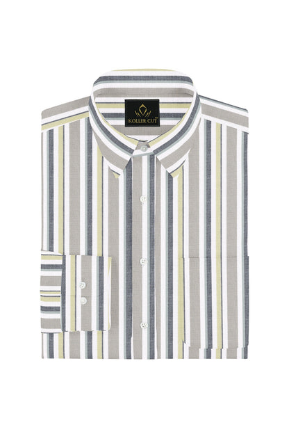 White with Semolina and Lime Yellow Oxford Stripes Cotton Shirt