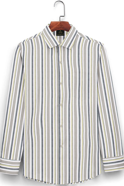 White with Semolina and Lime Yellow Oxford Stripes Cotton Shirt