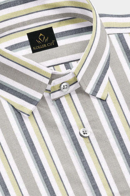 White with Semolina and Lime Yellow Oxford Stripes Cotton Shirt