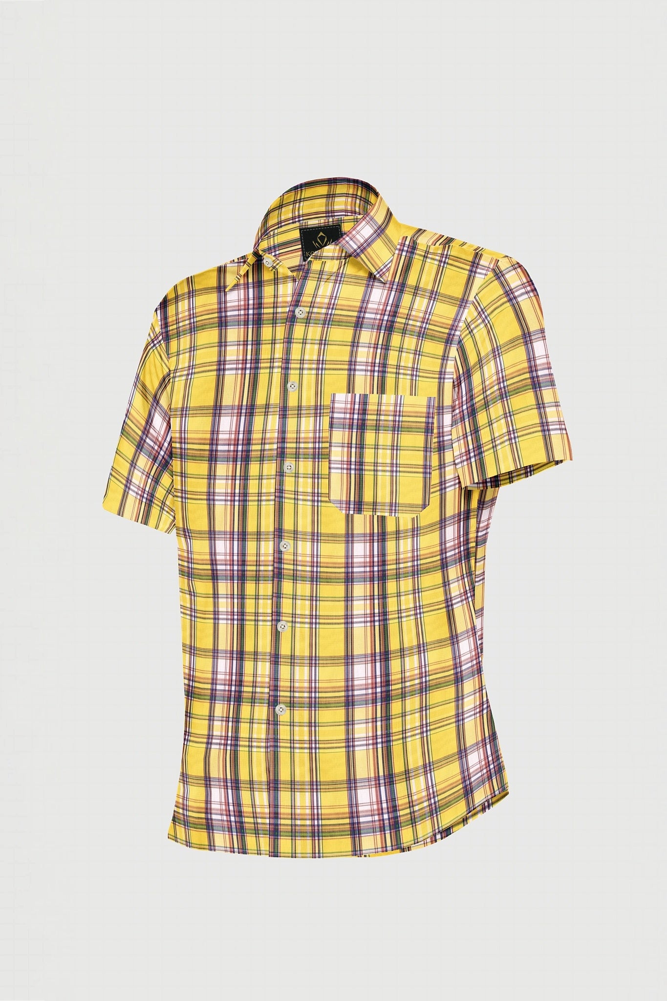 Celandine Yellow with Galaxy Blue and Pear Red Multicolored Checks Cotton Shirt