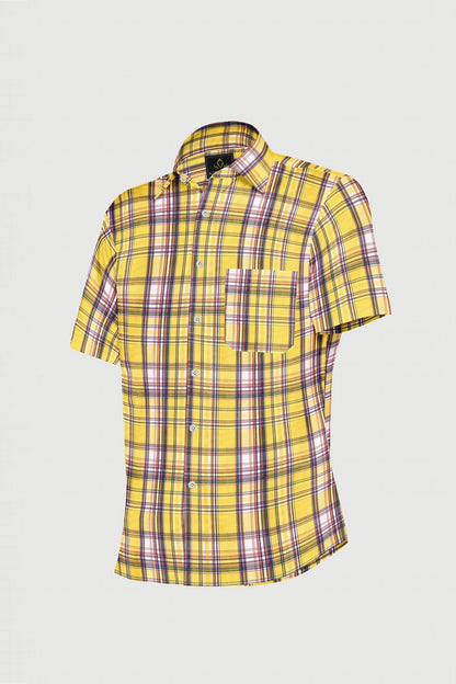 Celandine Yellow with Galaxy Blue and Pear Red Multicolored Checks Cotton Shirt