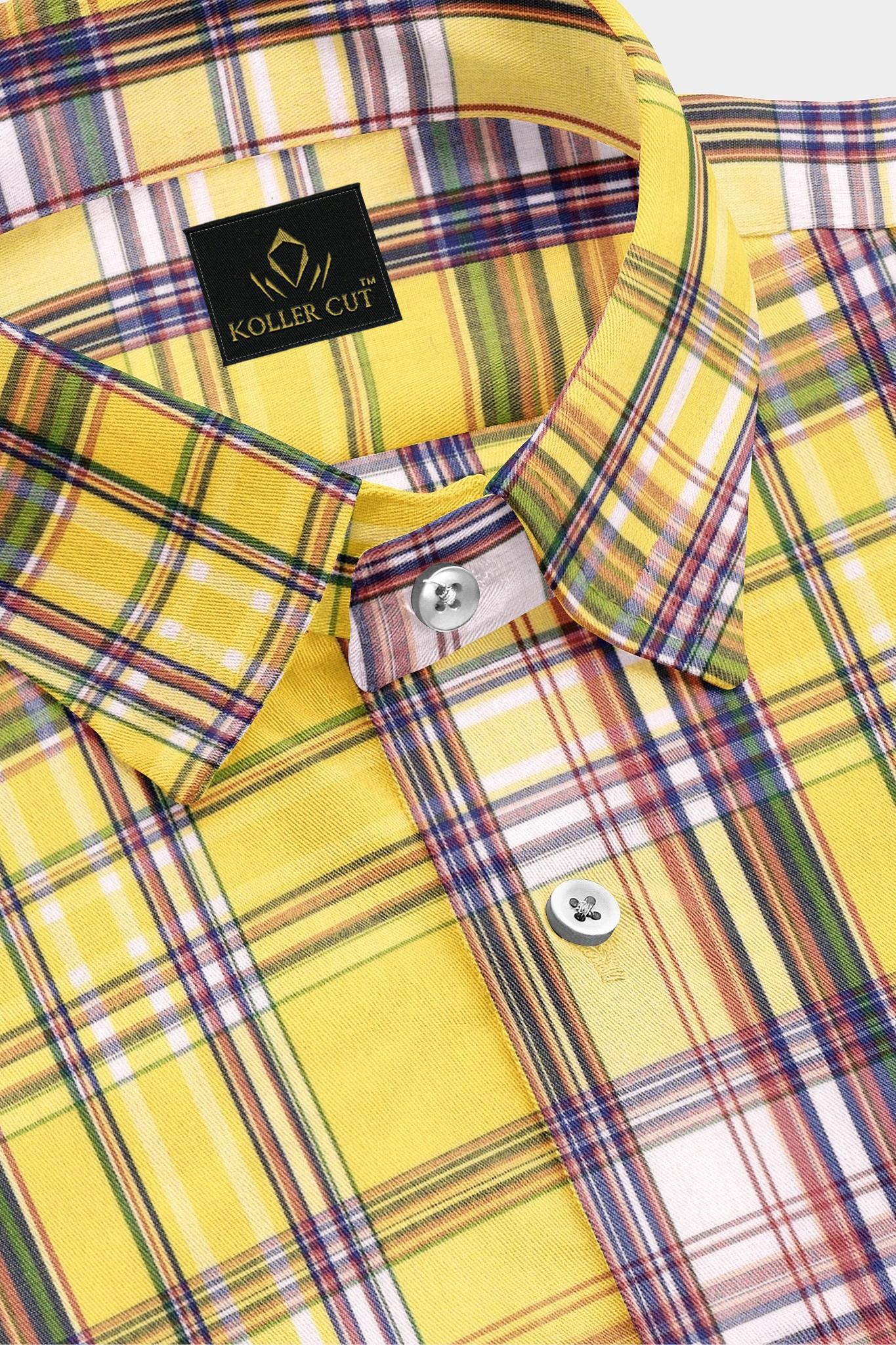 Celandine Yellow and  Baleine blue Check Cotton Shirt