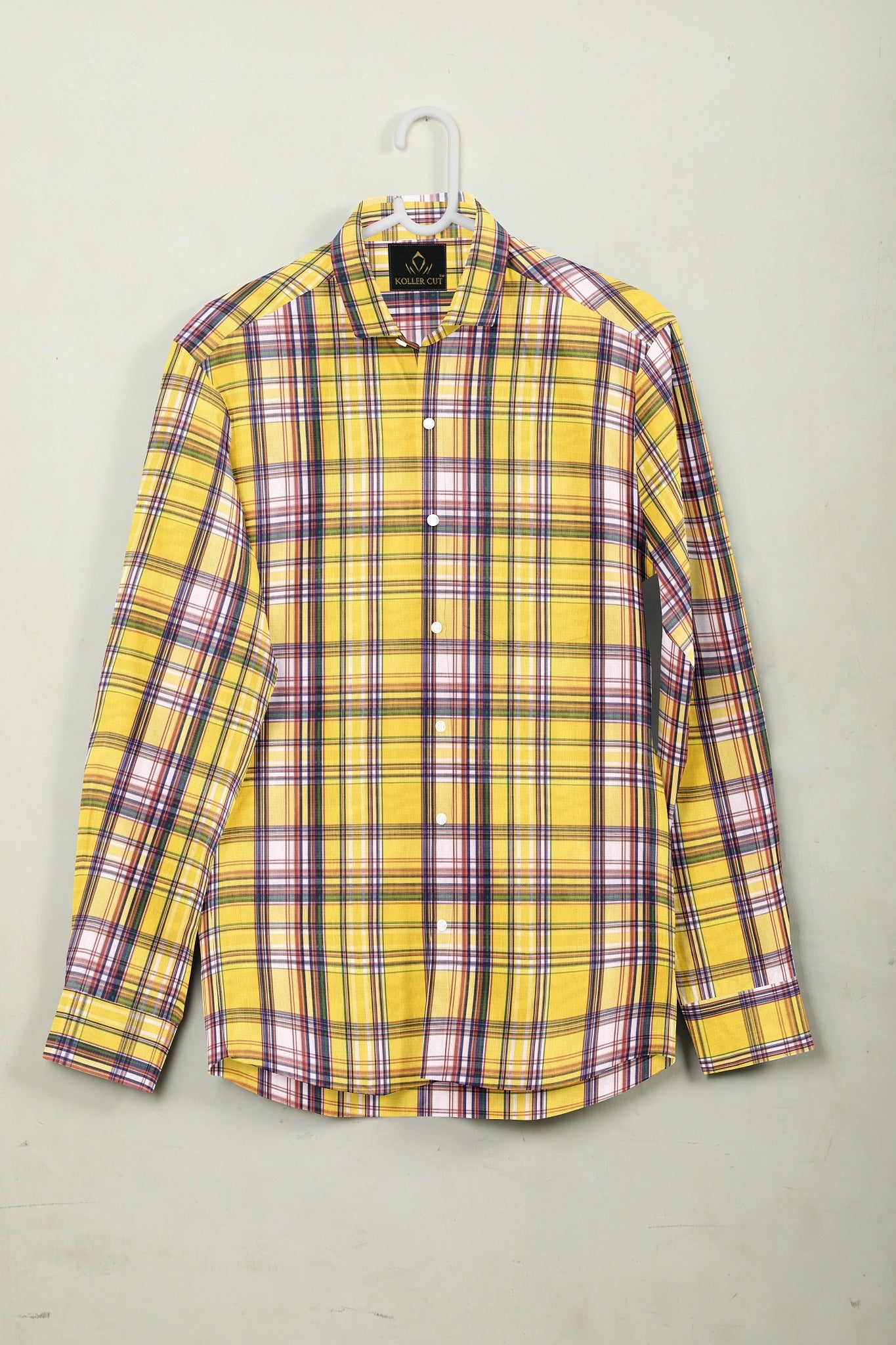 Celandine Yellow with Galaxy Blue and Pear Red Multicolored Checks Cotton Shirt