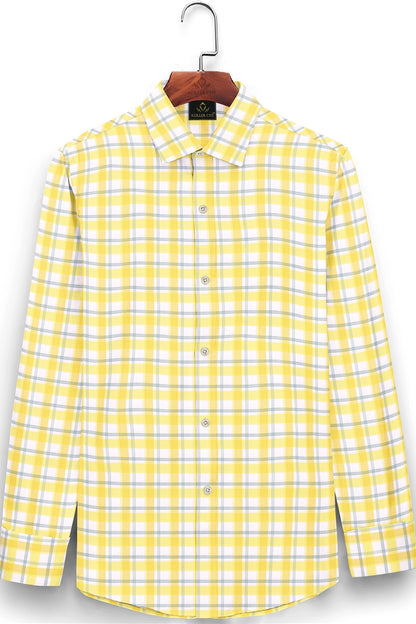 White with Pineapple Yellow and Cadet Blue Checks Cotton Shirt