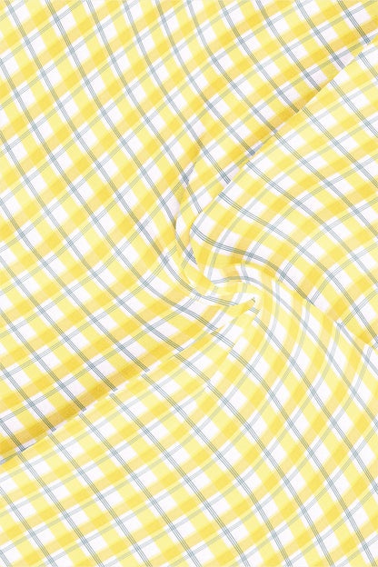 White with Pineapple Yellow and Cadet Blue Checks Cotton Shirt