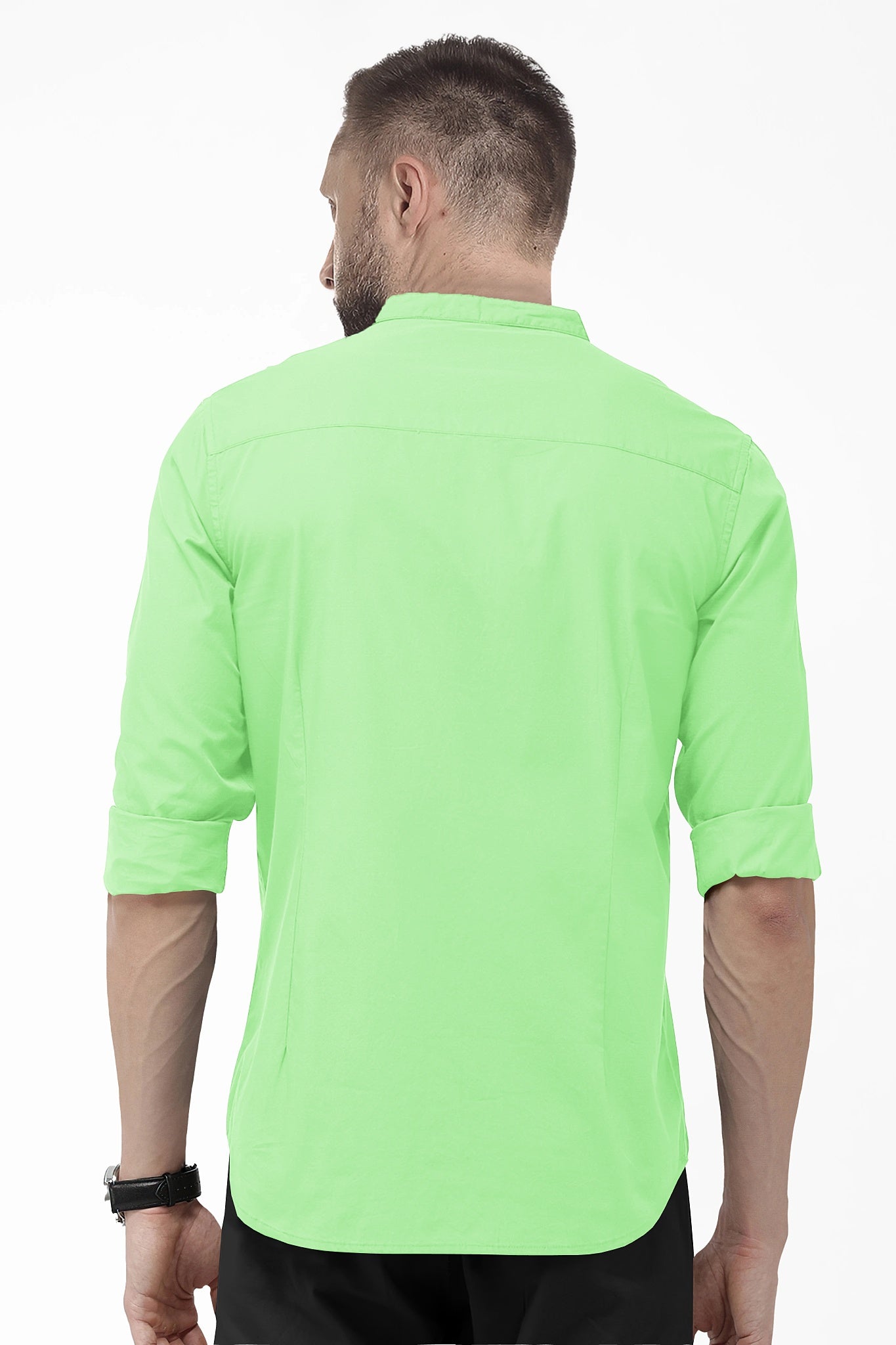 Pistachio Green Mandarin Collar Giza Cotton Shirt