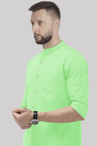 Pistachio Green Mandarin Collar Giza Cotton Shirt