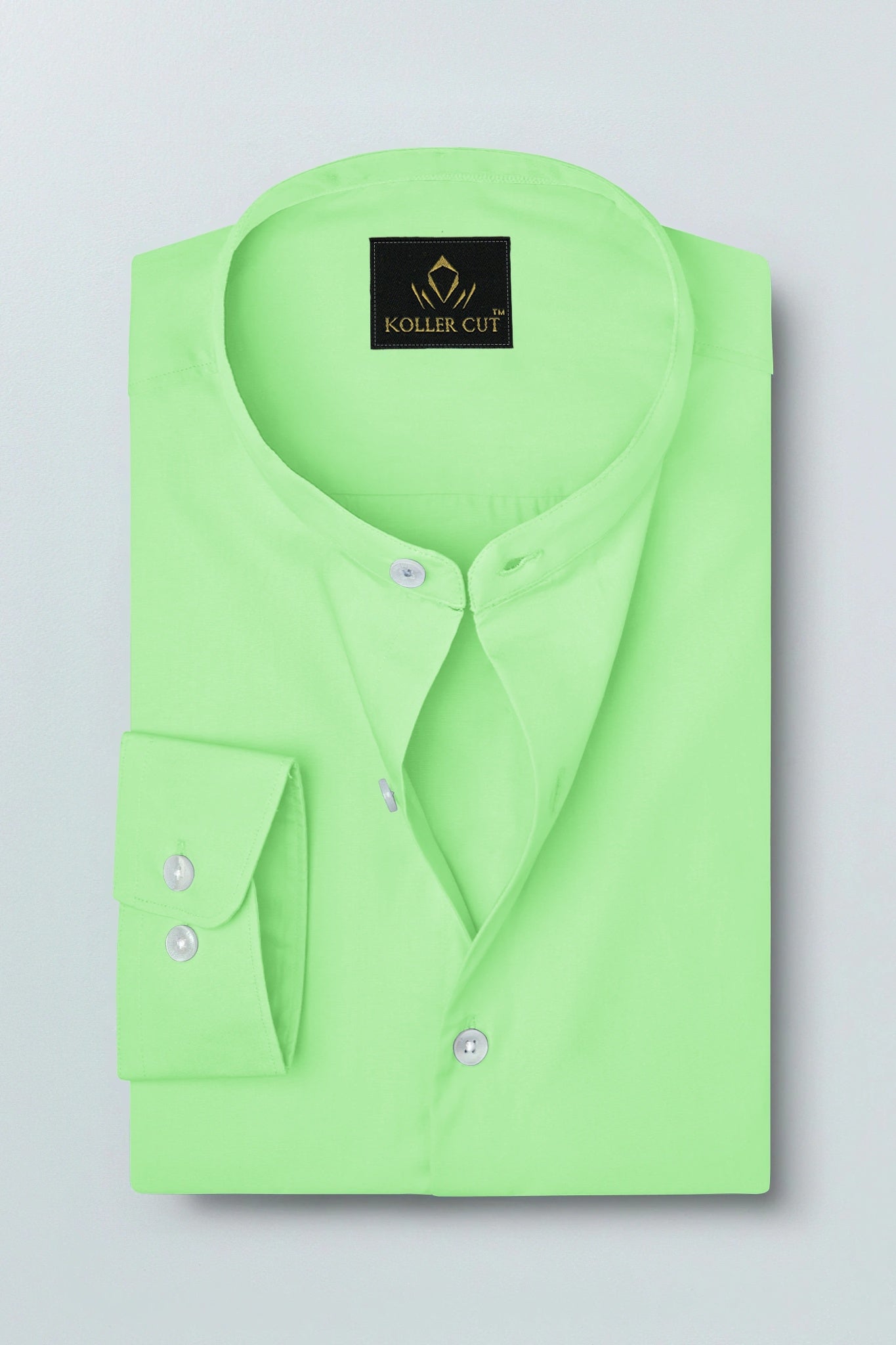 Pistachio Green Mandarin Collar Giza Cotton Shirt