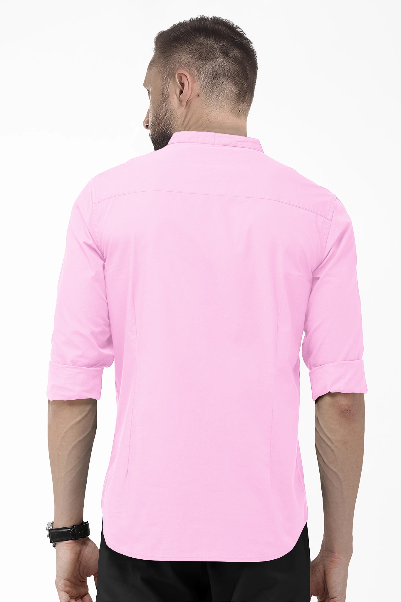 Prism Pink Mandarin Collar Giza Cotton Shirt