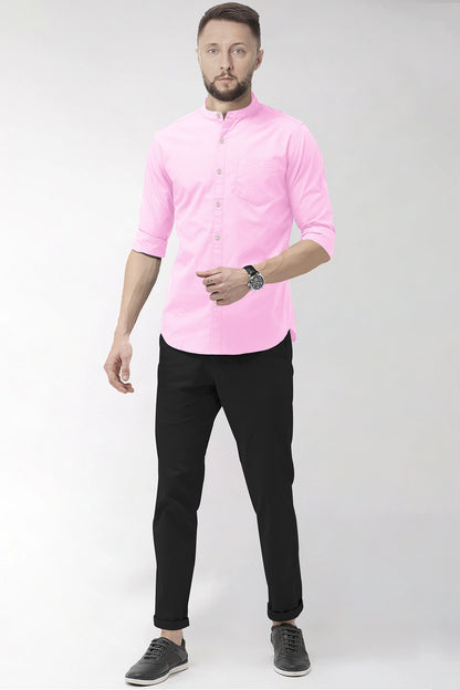 Prism Pink Mandarin Collar Giza Cotton Shirt