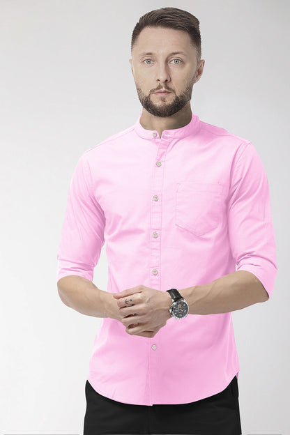Prism Pink Mandarin Collar Giza Cotton Shirt