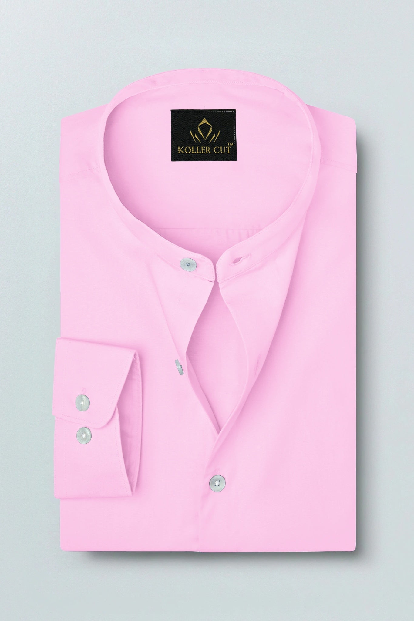 Prism Pink Mandarin Collar Giza Cotton Shirt