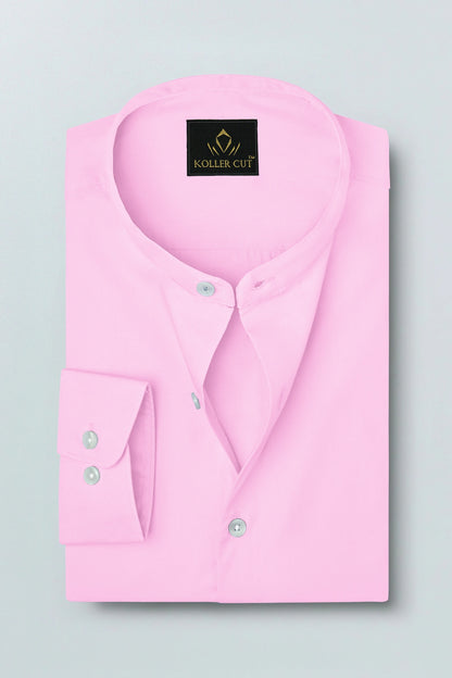 Prism Pink Mandarin Collar Giza Cotton Shirt