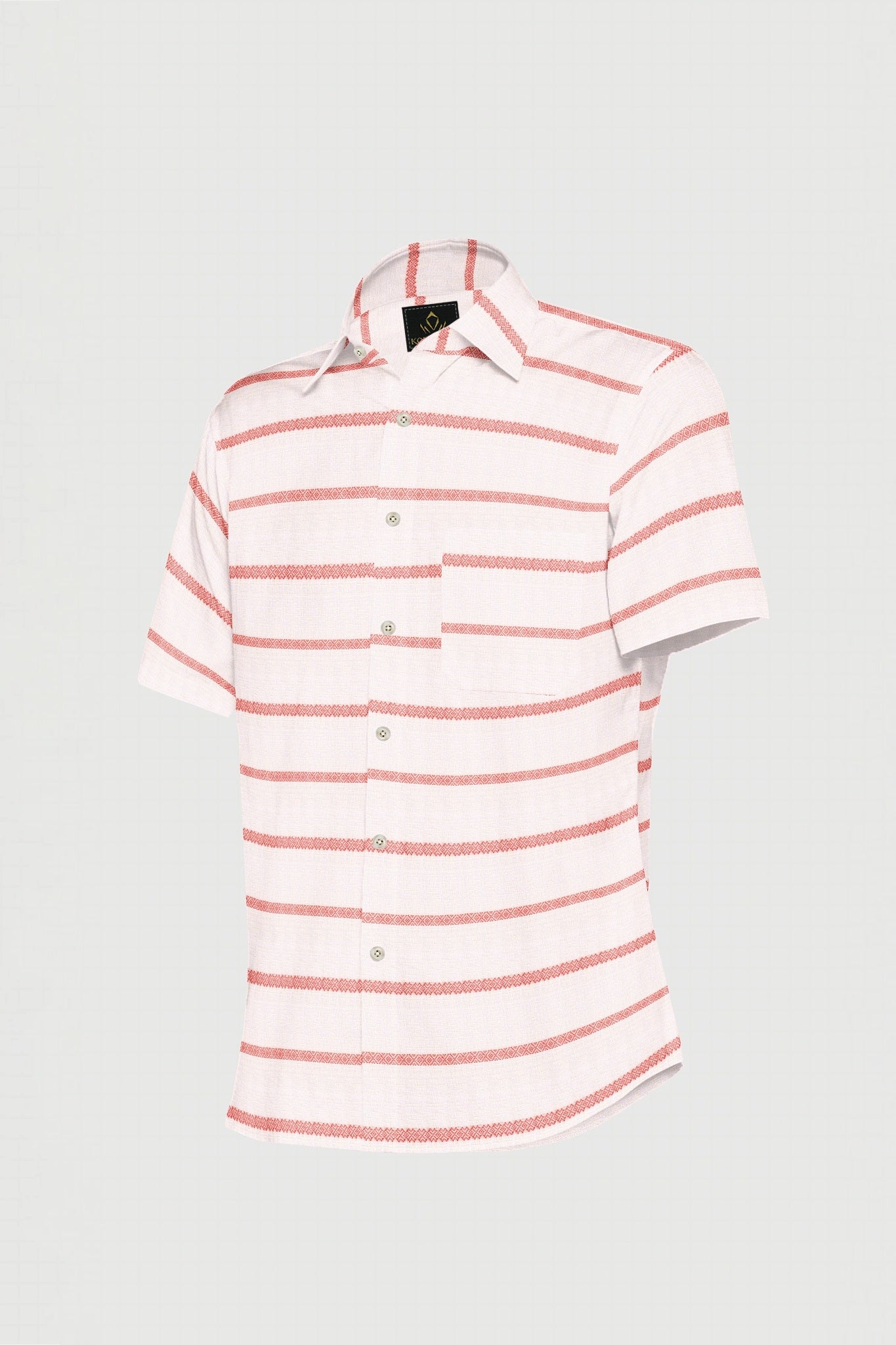 White and Cinnabar Red Jacquard Stripes Linen Shirt