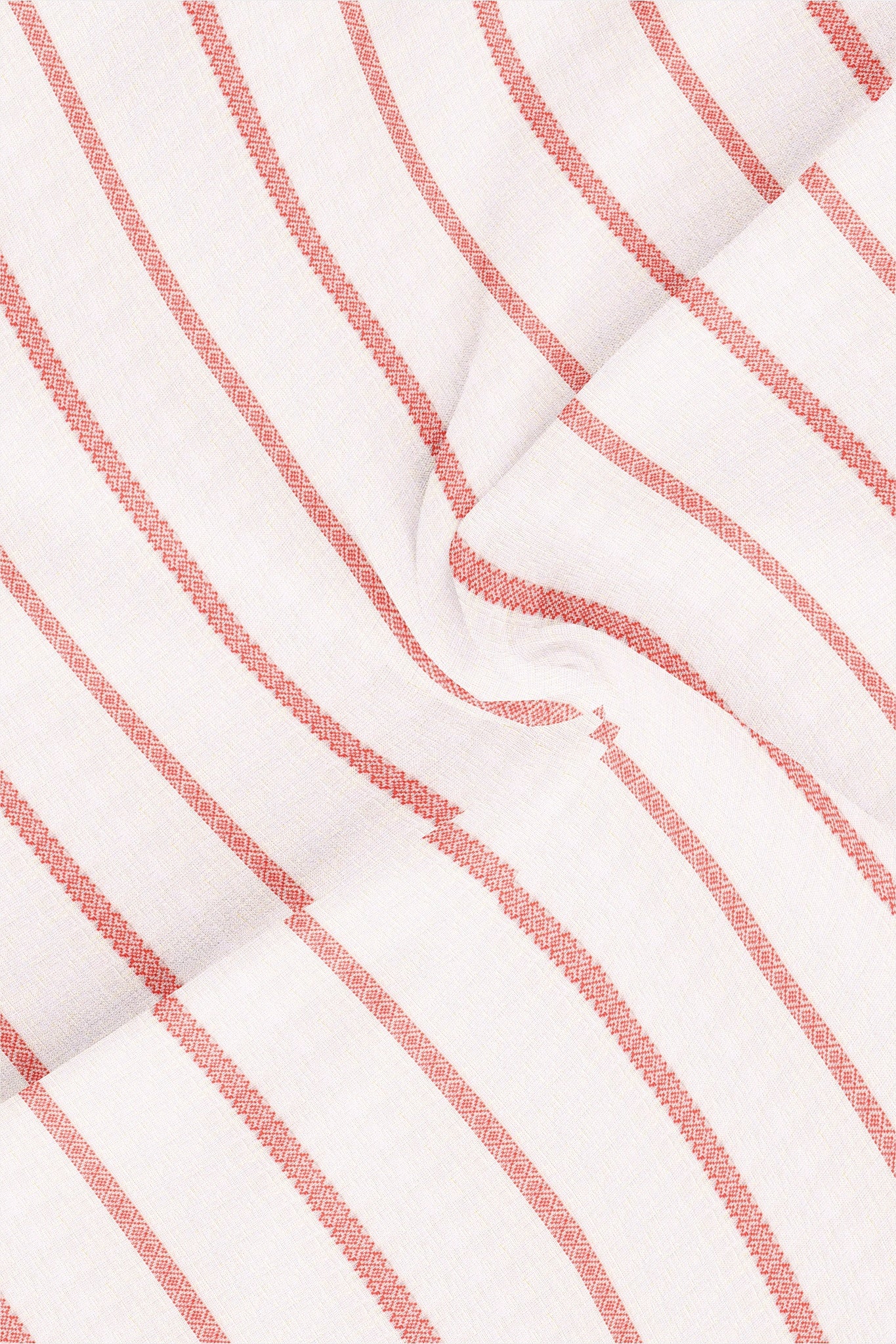 White and Cinnabar Red Jacquard Stripes Linen Shirt