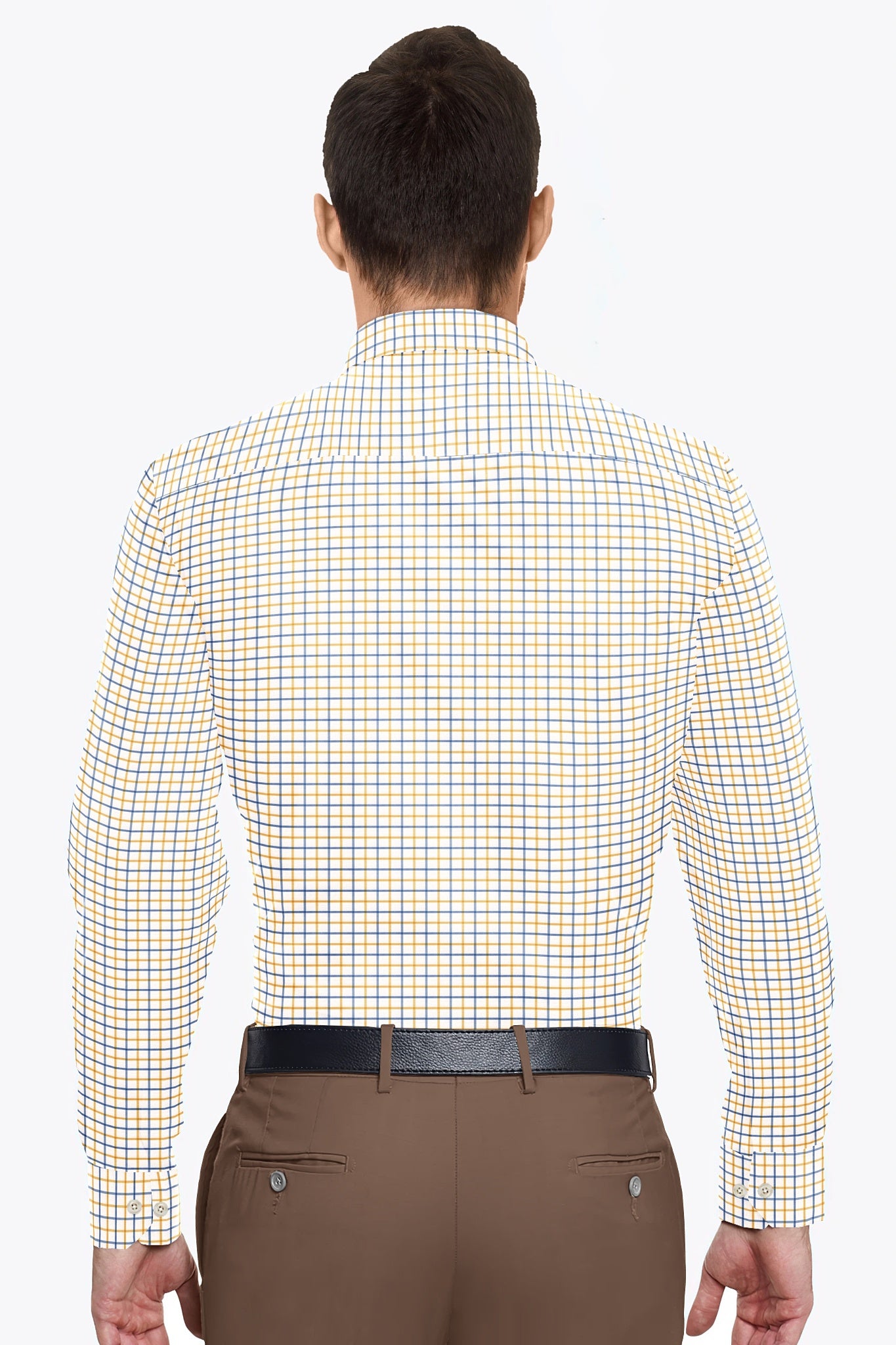 White with  Misted Yellow and Lichen Blue Checks Cotton Shirt