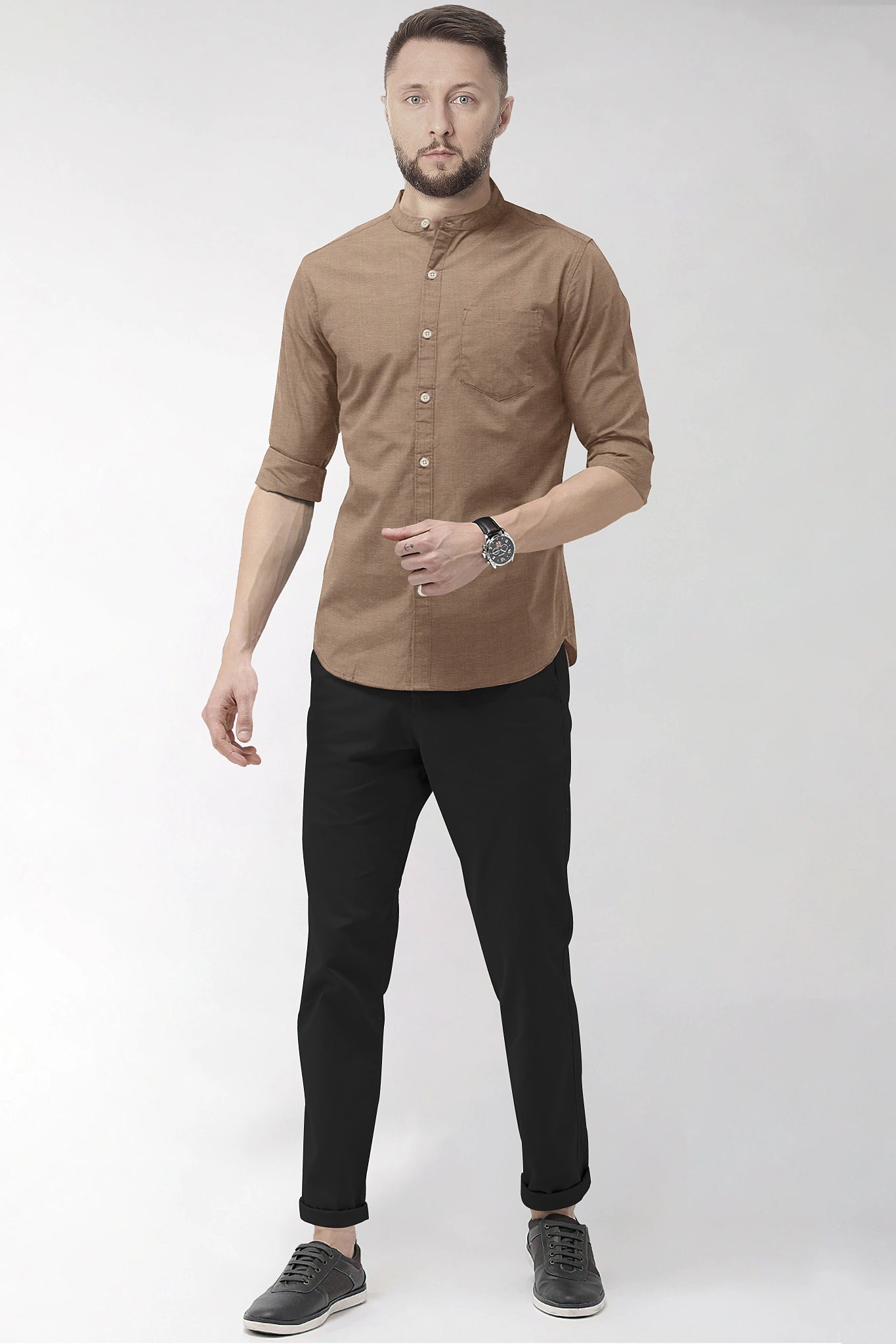 Fawn Mandarin Luxurious Linen Shirt