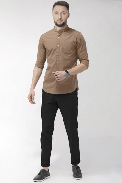 Fawn Mandarin Luxurious Linen Shirt