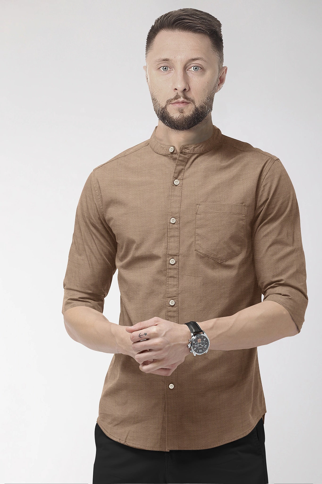 Fawn Mandarin Luxurious Linen Shirt