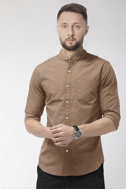 Fawn Mandarin Luxurious Linen Shirt