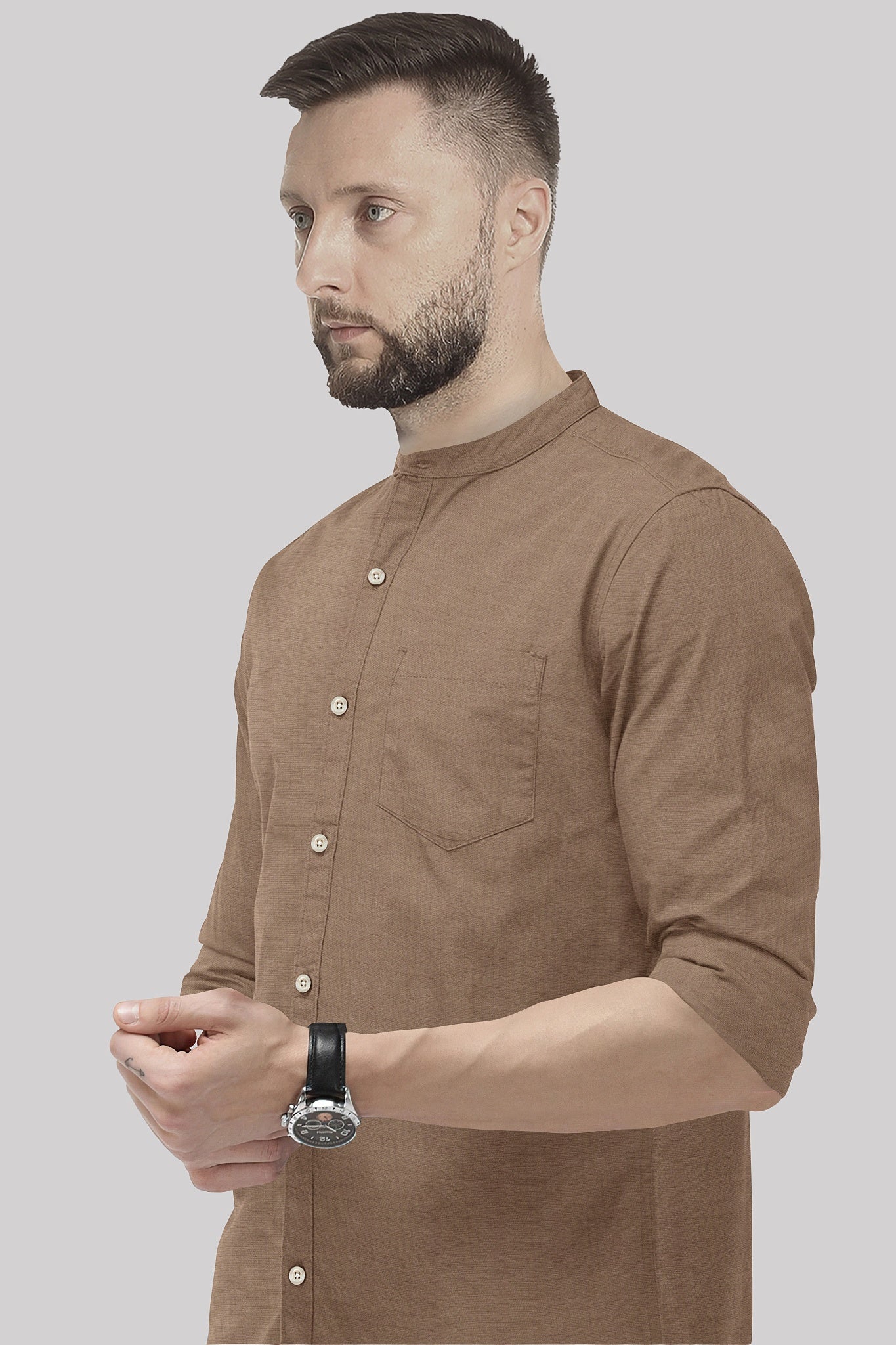 Fawn Mandarin Luxurious Linen Shirt