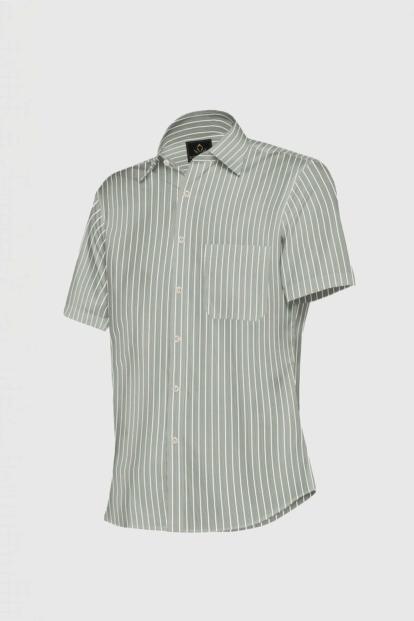 Chive Green and White Stripes Cotton Shirt