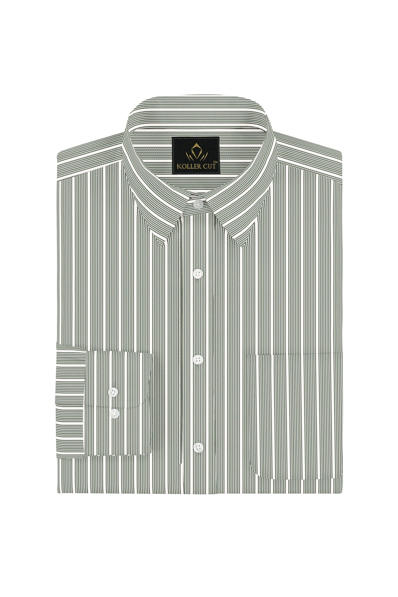 Chive Green and White Stripes Cotton Shirt