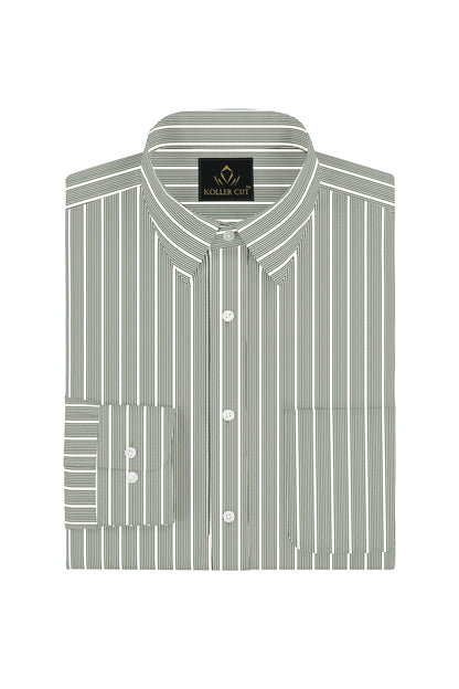 Chive Green and White Stripes Cotton Shirt