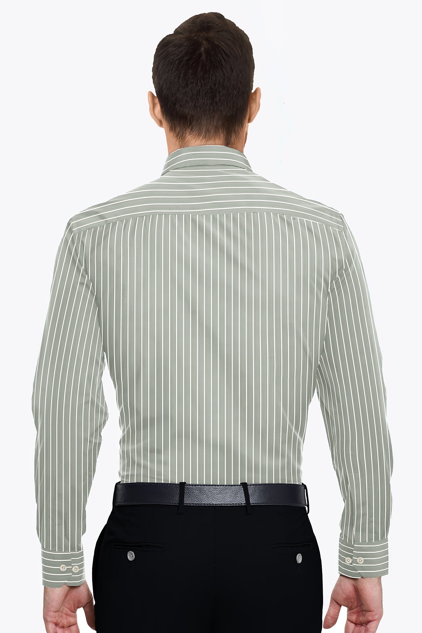 Chive Green and White Stripes Cotton Shirt