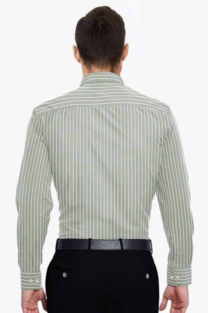 Chive Green and White Stripes Cotton Shirt