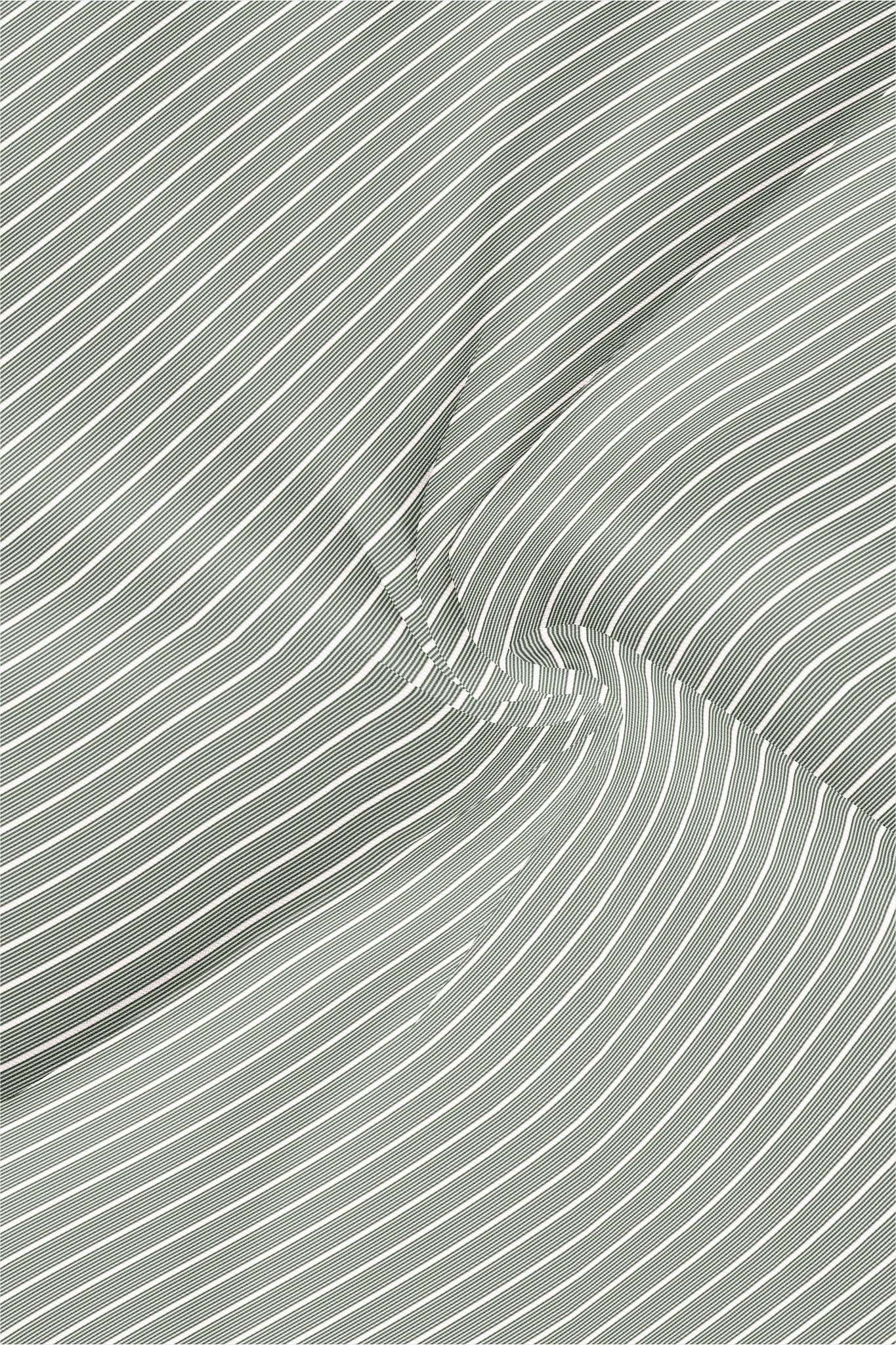 Chive Green and White Stripes Cotton Shirt