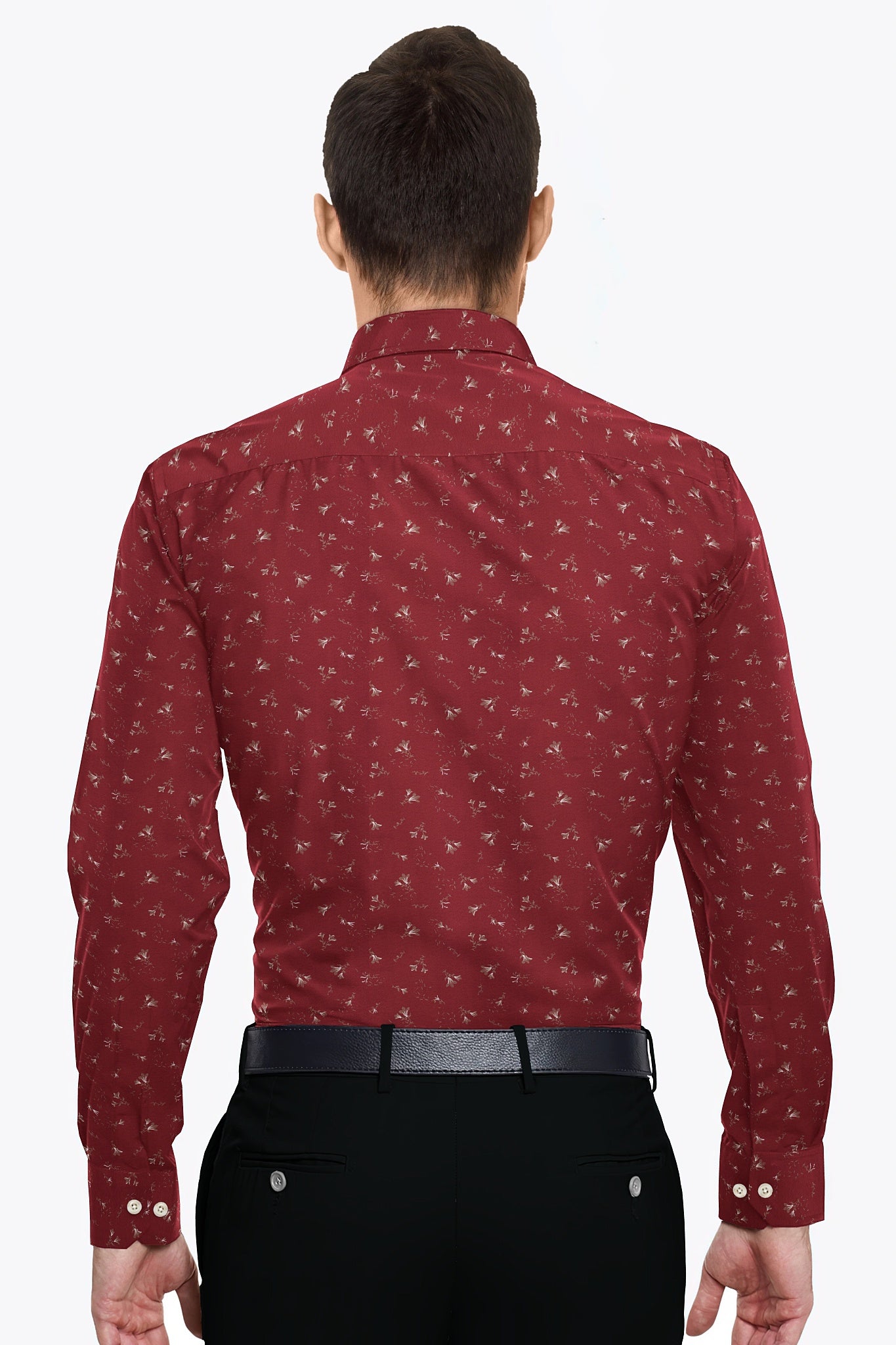Crimson Red and Bistre Brown Tecoma Flower Printed Cotton Shirt