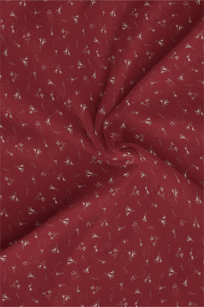 Crimson Red and Bistre Brown Tecoma Flower Printed Cotton Shirt