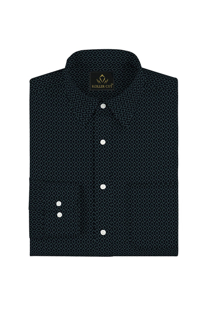 Obsidian Black and Vallarta Blue Diamond Printed Cotton Shirt