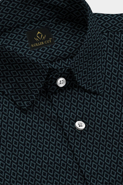 Obsidian Black and Vallarta Blue Diamond Printed Cotton Shirt