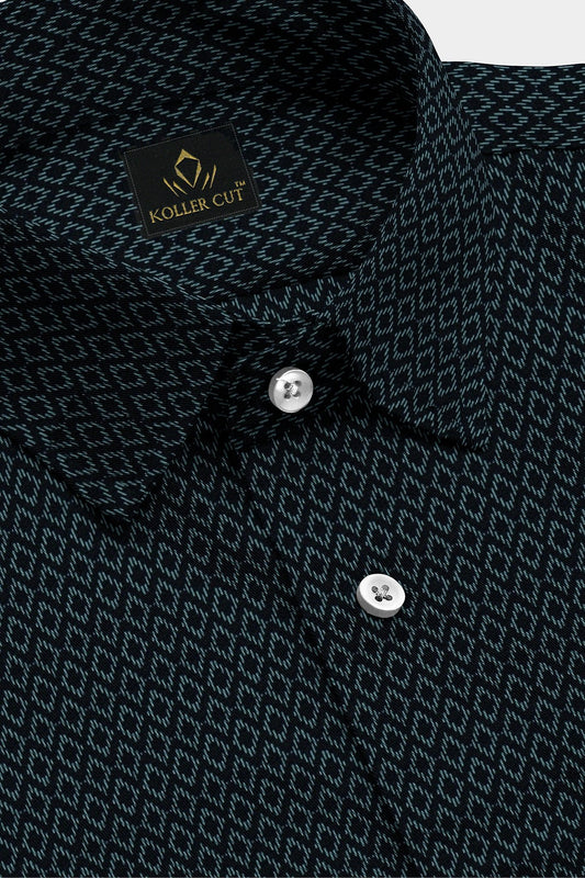 Obsidian Black and Vallarta Blue Diamond Printed Cotton Shirt
