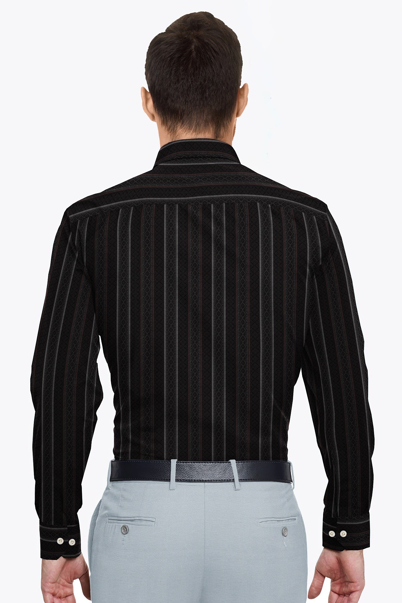 Obsidian Black with Fudgesicle Brown and White Diamond Stripe Pattern Printed Cotton Shirt
