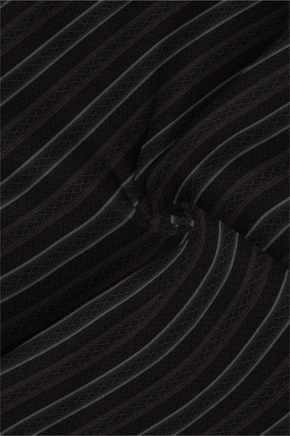 Obsidian Black with Fudgesicle Brown and White Diamond Stripe Pattern Printed Cotton Shirt