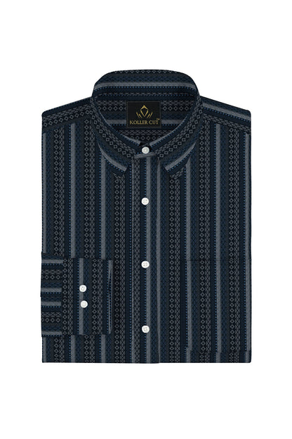 Limoges Blue with Snorkel Blue and White Abstract Stripes Cotton Shirt