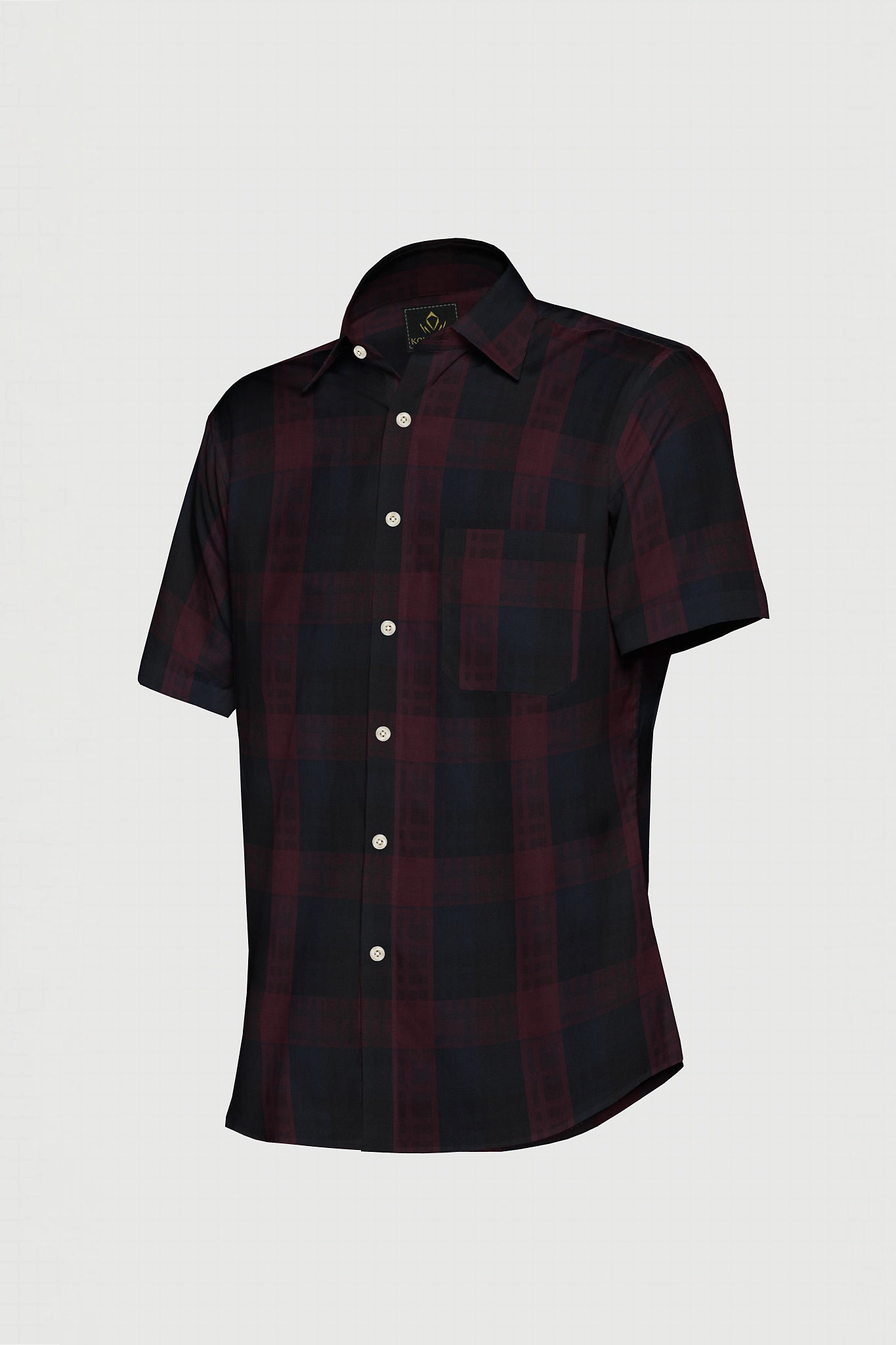 Merlot Red with Black and Monaco Blue Checks Cotton Shirt