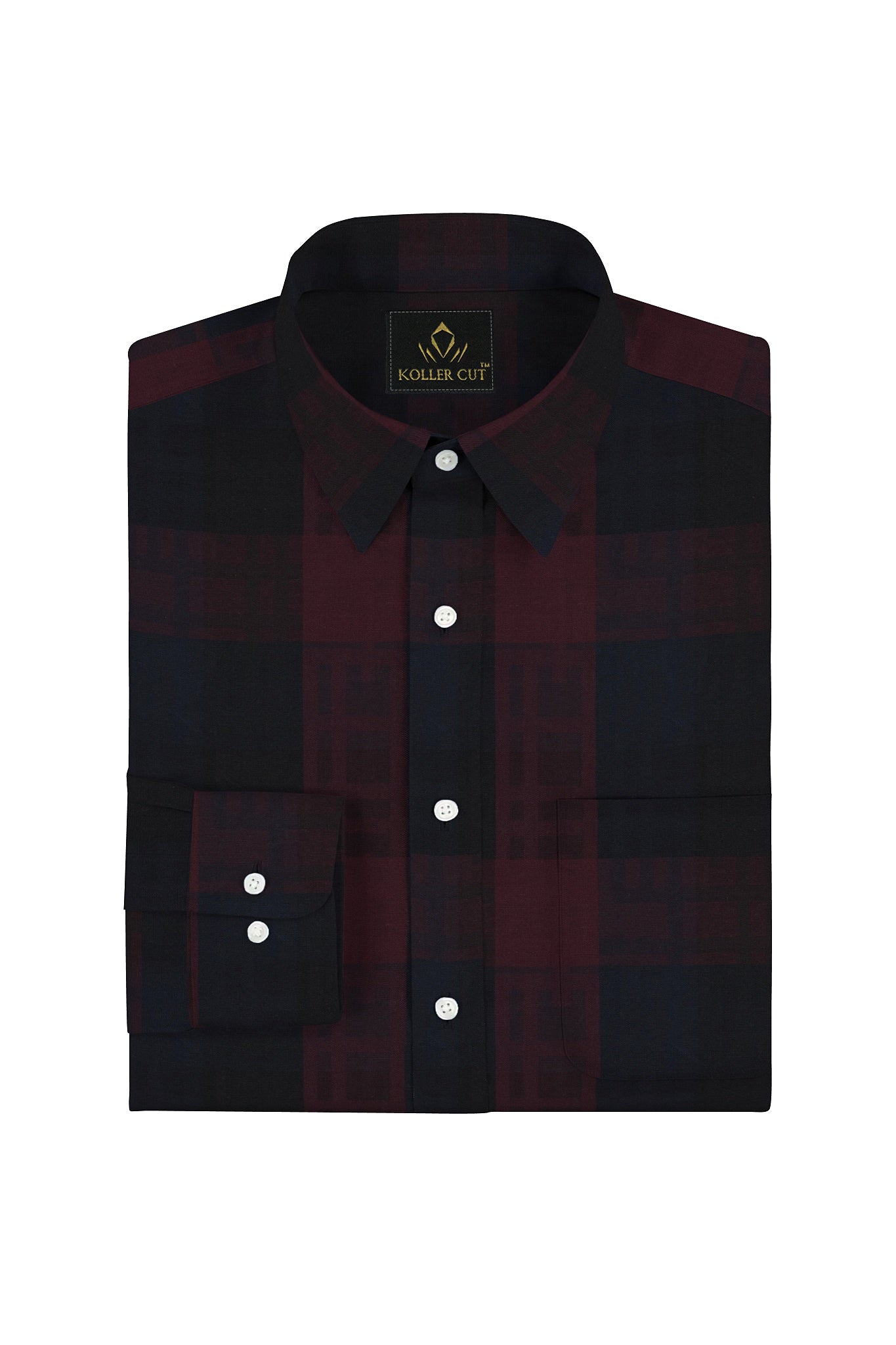 Merlot Red with Black and Monaco Blue Checks Cotton Shirt