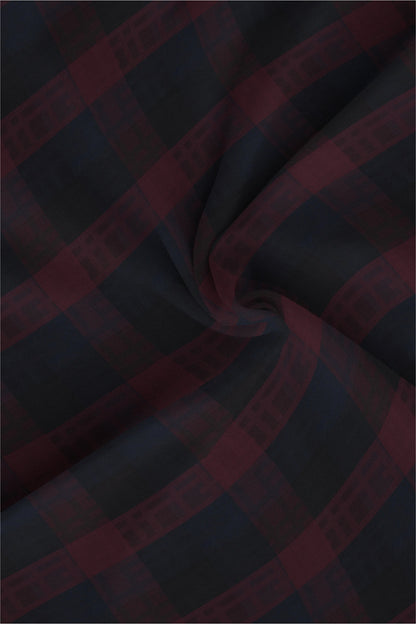 Merlot Red with Black and Monaco Blue Checks Cotton Shirt