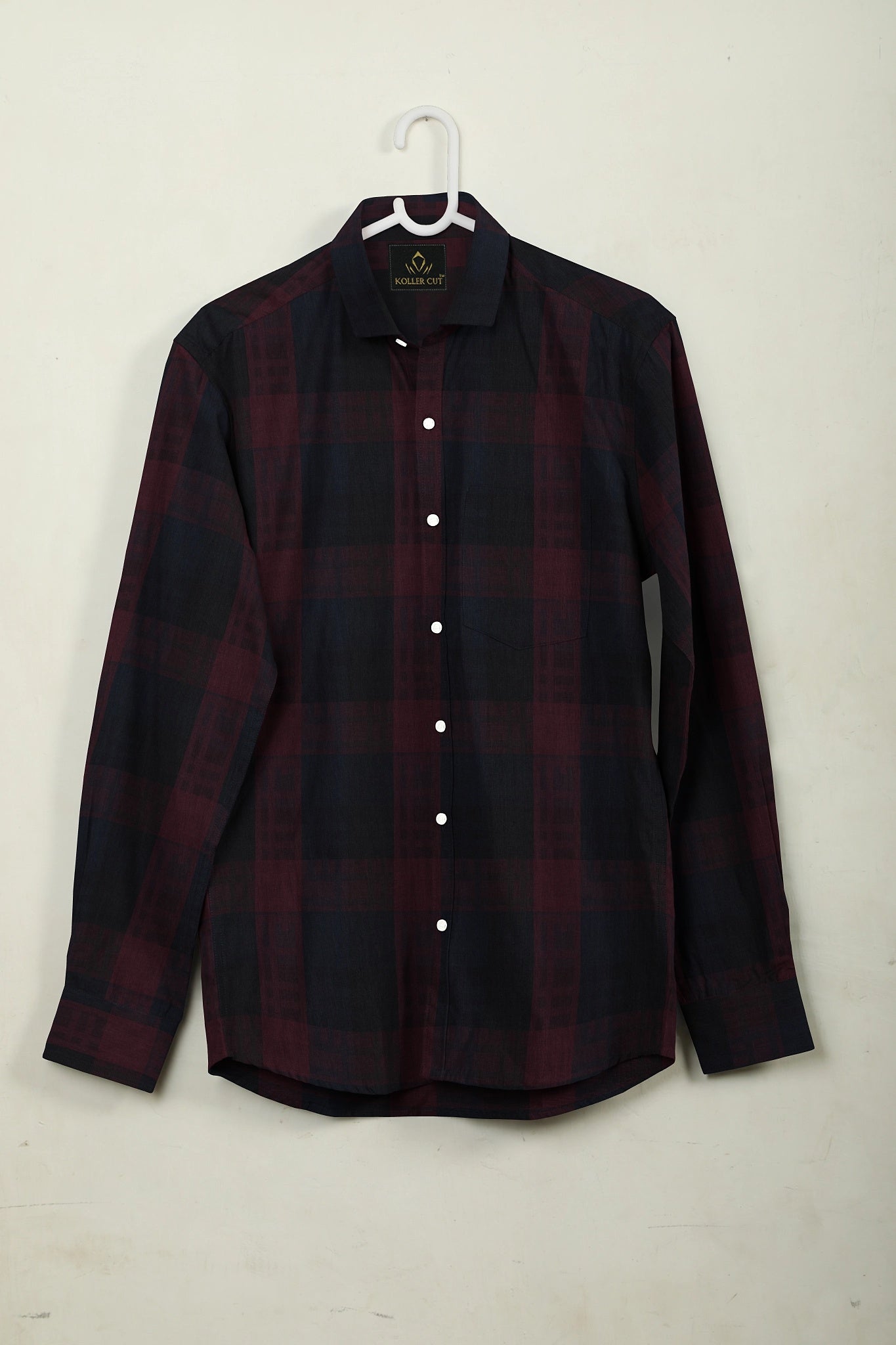 Merlot Red with Black and Monaco Blue Checks Cotton Shirt