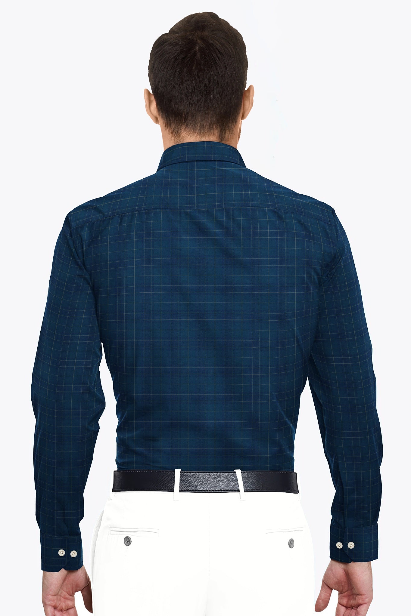 Nebula Blue and Olive Green Checks Cotton Shirt