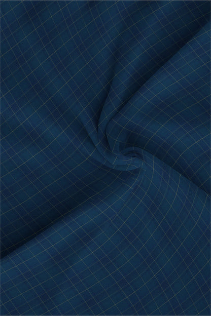 Nebula Blue and Olive Green Checks Cotton Shirt
