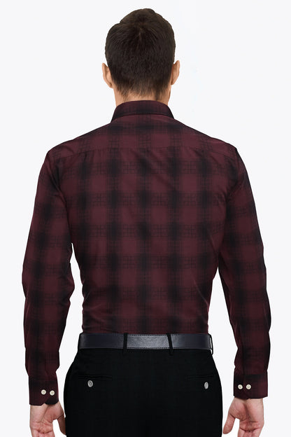 Cabernet Red and Ebony Black Checks Cotton Shirt