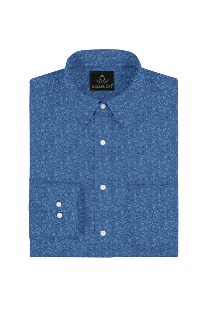 Methyl Blue and Dresden Blue Jacquard Print Egyptian Giza Cotton Shirt