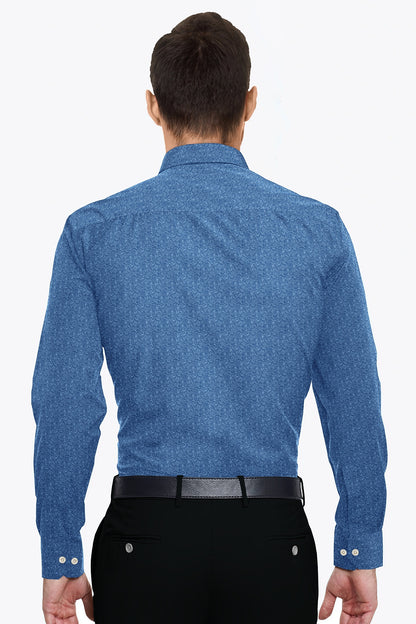 Methyl Blue and Dresden Blue Jacquard Print Egyptian Giza Cotton Shirt