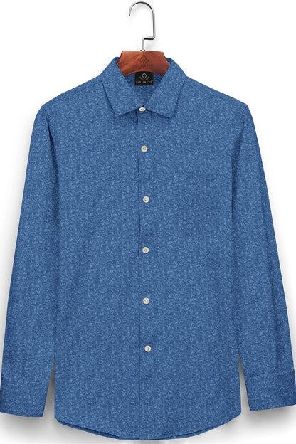 Methyl Blue and Dresden Blue Jacquard Print Egyptian Giza Cotton Shirt